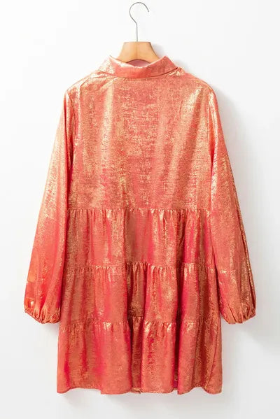 Metallic Sheen Long Sleeve Mini Dress - Pahabu - Women's Clothing & Shop