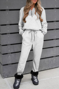Quarter Zip Long Sleeve Top and Drawstring Pants Set - Pahabu - Women's Clothing & Shop
