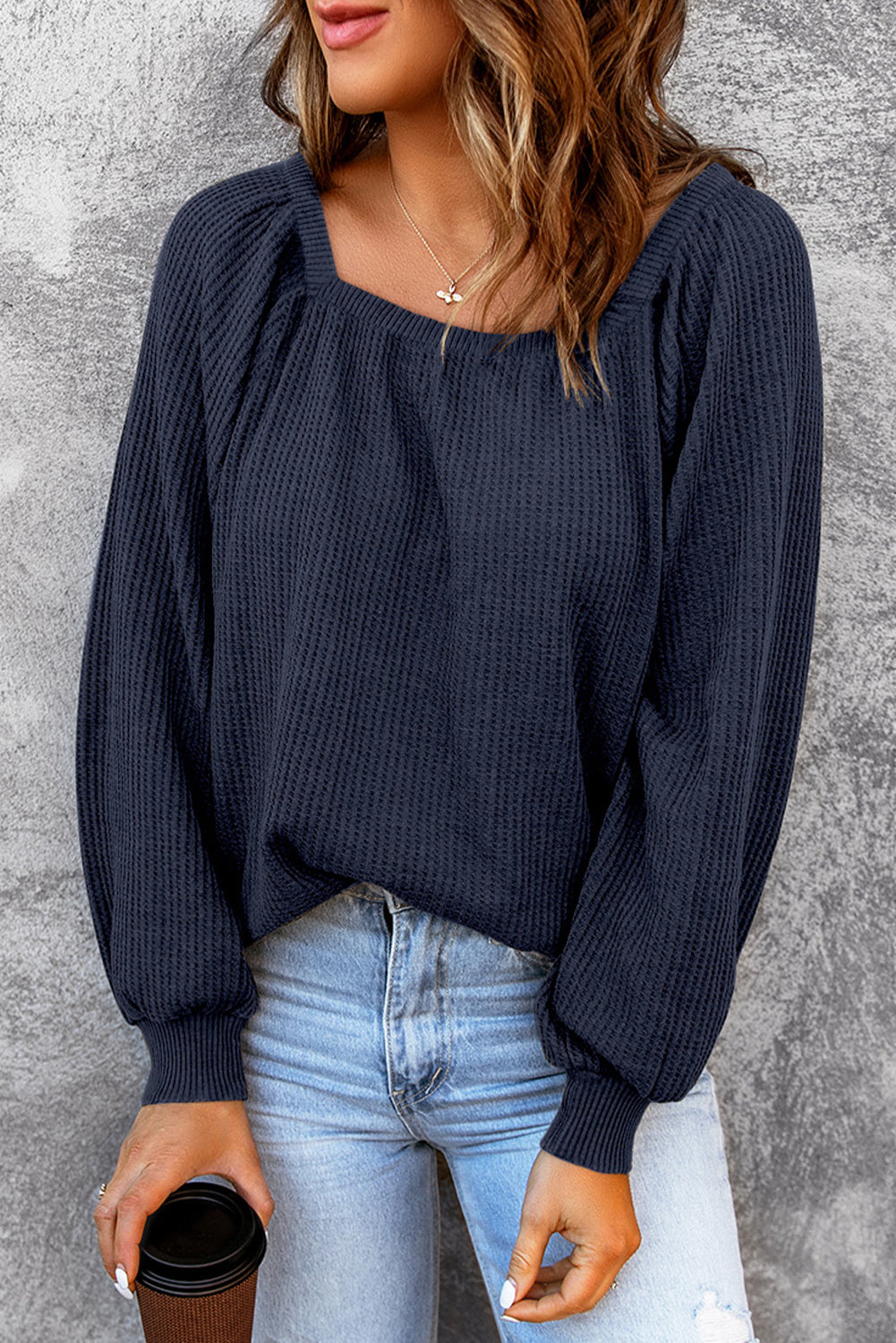 Square Neck Waffle-Knit Top - Pahabu - Women's Clothing & Shop