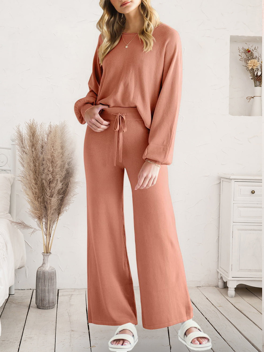 Long Sleeve Lounge Top and Drawstring Pants Set - Pahabu - Women's Clothing & Shop