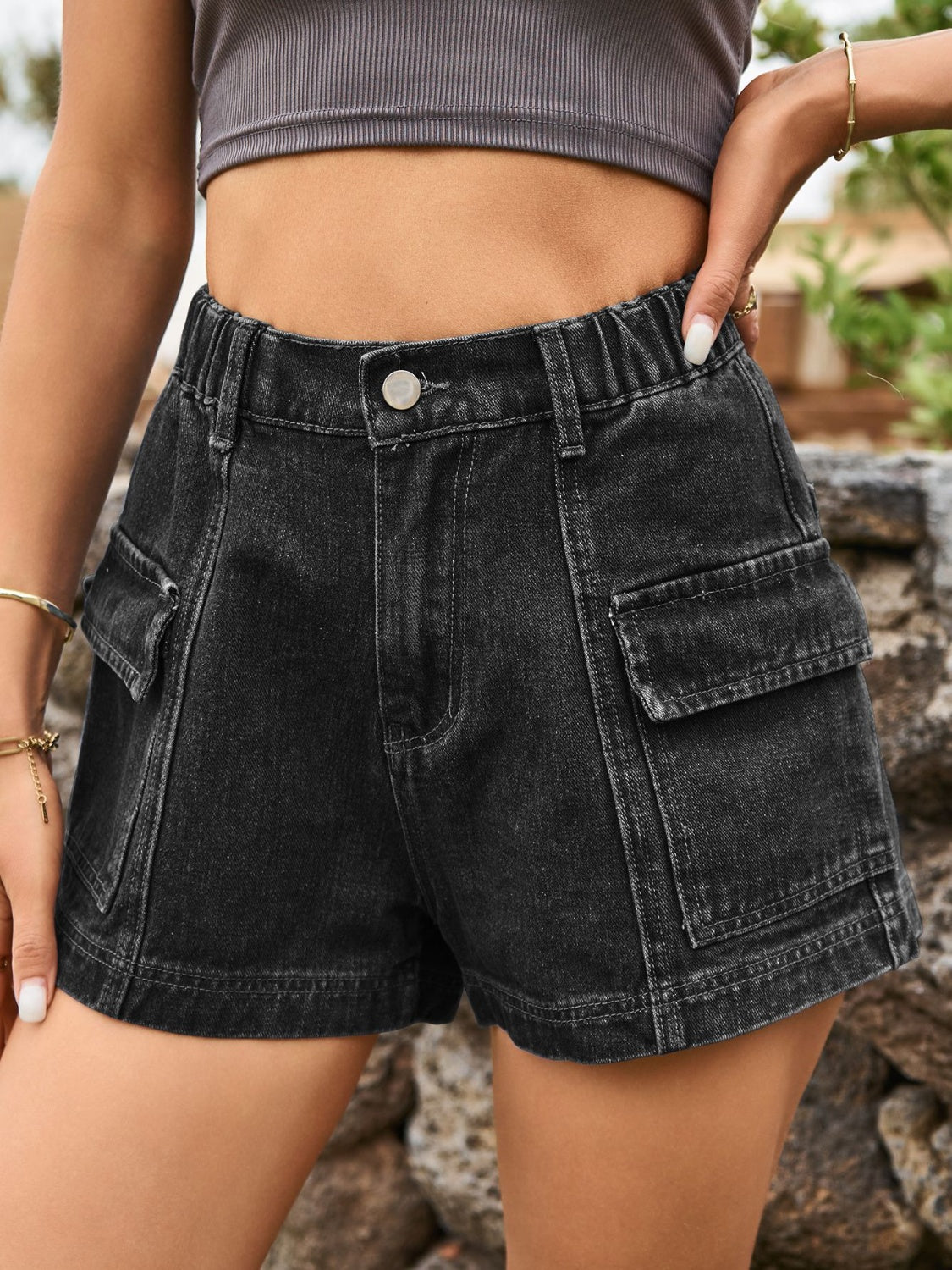 High Waist Denim Shorts with Pockets - Pahabu - Women's Clothing & Shop