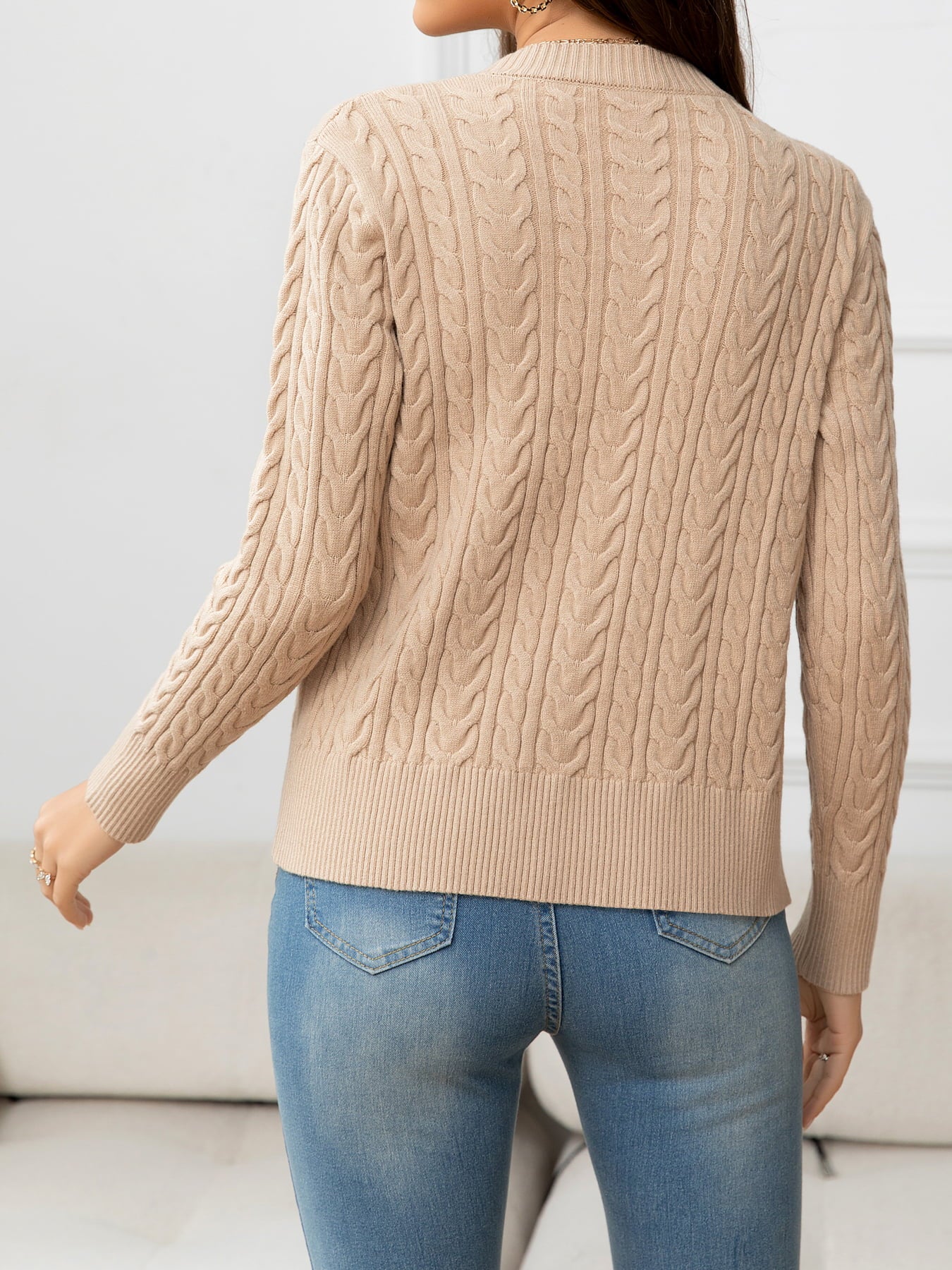 V-Neck Long Sleeve Cable-Knit Buttoned Knit Top - Pahabu - Women's Clothing & Shop