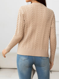 V-Neck Long Sleeve Cable-Knit Buttoned Knit Top - Pahabu - Women's Clothing & Shop