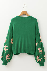 Reindeer Round Neck Drop Shoulder Sweater - Pahabu - Women's Clothing & Shop