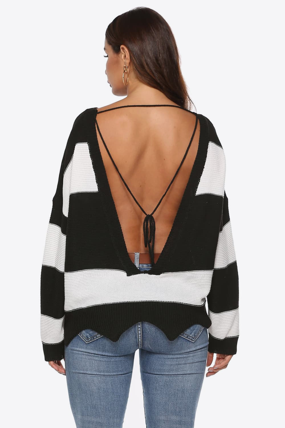 Color Block Backless Long Sleeve Sweater - Pahabu - Women's Clothing & Shop