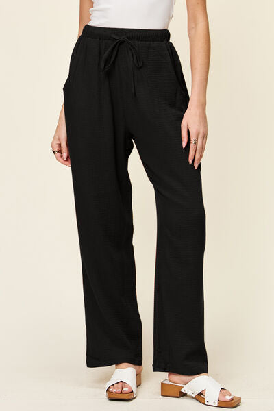 Double Take Full Size Texture Drawstring Straight Pants - Pahabu - Women's Clothing & Shop