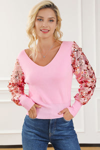 Sequin Long Sleeve V-Neck Sweater - Pahabu - Women's Clothing & Shop