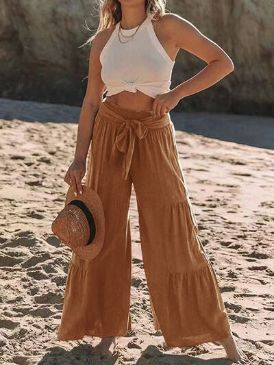 Tied Ruched Wide Leg Pants - Pahabu - Women's Clothing & Shop