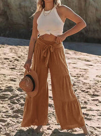 Tied Ruched Wide Leg Pants - Pahabu - Women's Clothing & Shop