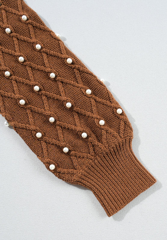 Pearl Detail Round Neck Long Sleeve Sweater - Pahabu - Women's Clothing & Shop
