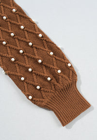 Pearl Detail Round Neck Long Sleeve Sweater - Pahabu - Women's Clothing & Shop