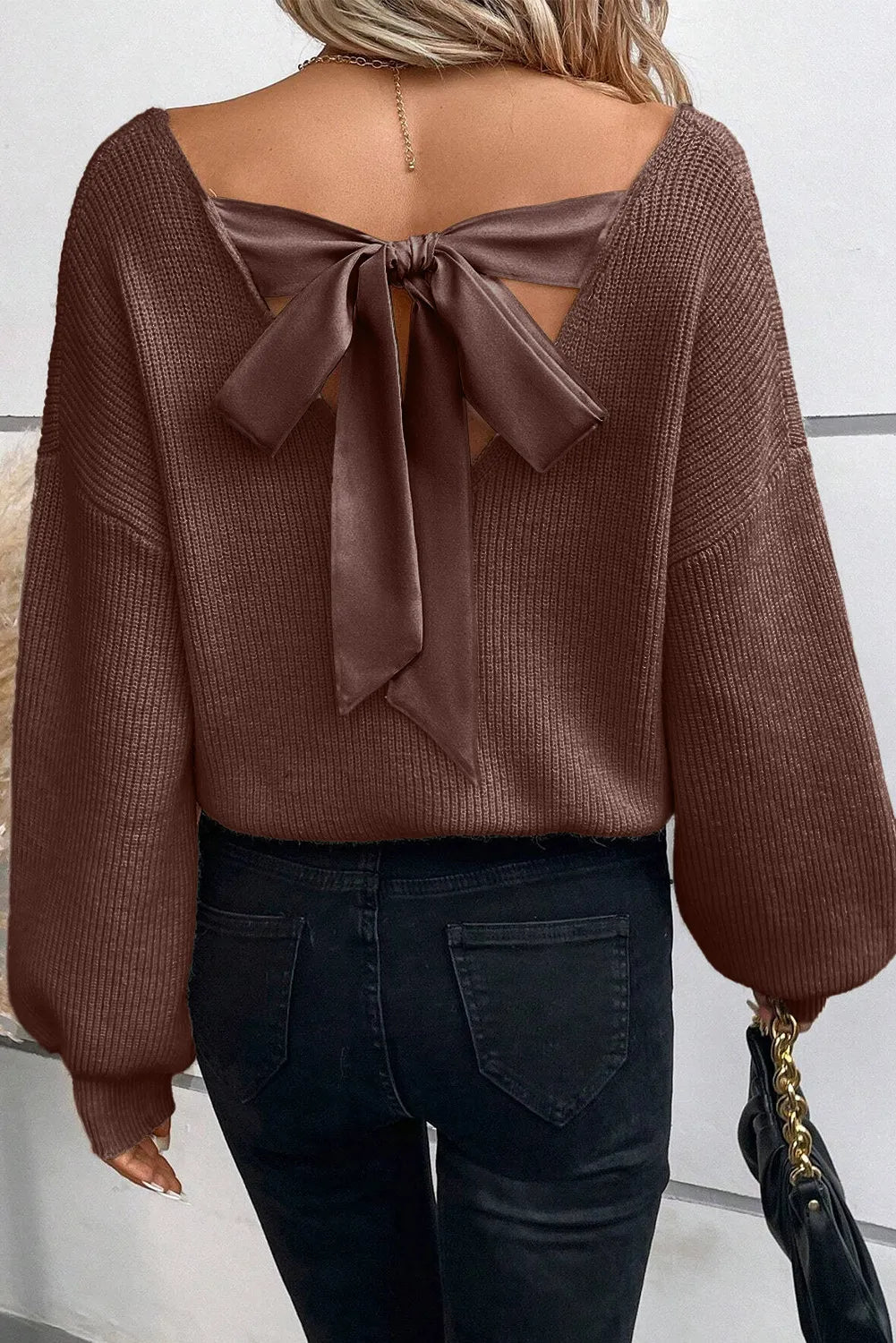 Tied V-Neck Long Sleeve Sweater - Pahabu - Women's Clothing & Shop