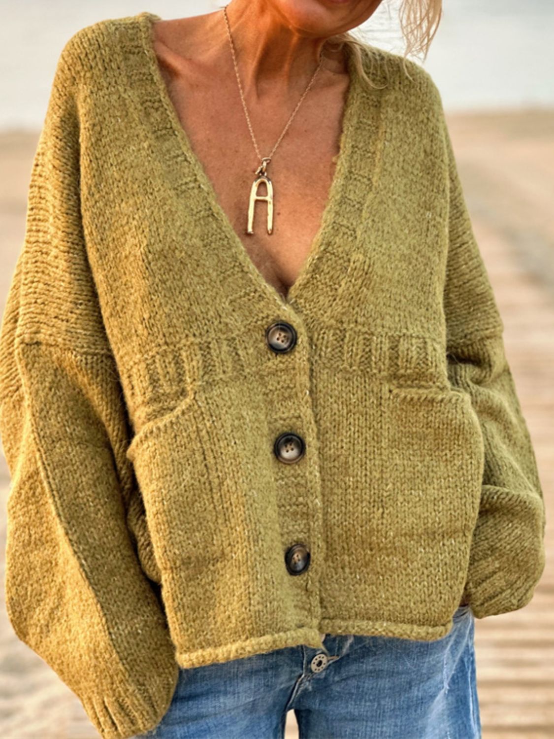 Pocketed V-Neck Button Up Cardigan - Pahabu - Women's Clothing & Shop