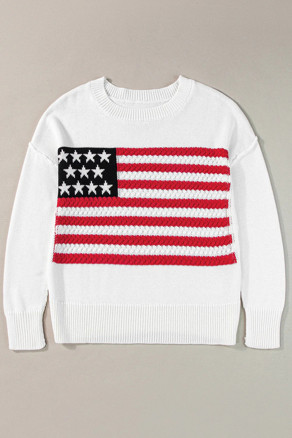 US Flag Round Neck Long Sleeve Knit Top - Pahabu - Women's Clothing & Shop