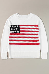 US Flag Round Neck Long Sleeve Knit Top - Pahabu - Women's Clothing & Shop