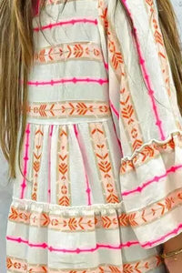 Frill Printed Notched Long Sleeve Dress - Pahabu - Women's Clothing & Shop