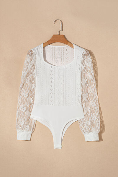 Eyelet Lace Long Sleeve Bodysuit - Pahabu - Women's Clothing & Shop