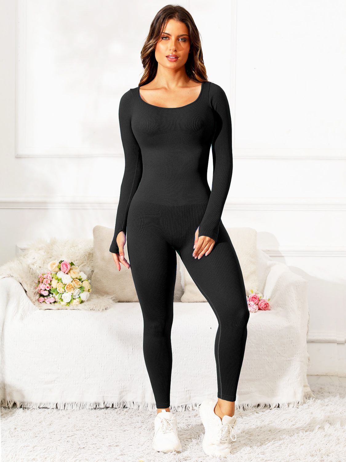 Scoop Neck Long Sleeve Active Jumpsuit - Pahabu - Women's Clothing & Shop