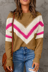 Contrast Round Neck Dropped Shoulder Sweater - Pahabu - Women's Clothing & Shop
