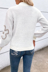 Flower Half Zip Dropped Shoulder Sweater - Pahabu - Women's Clothing & Shop