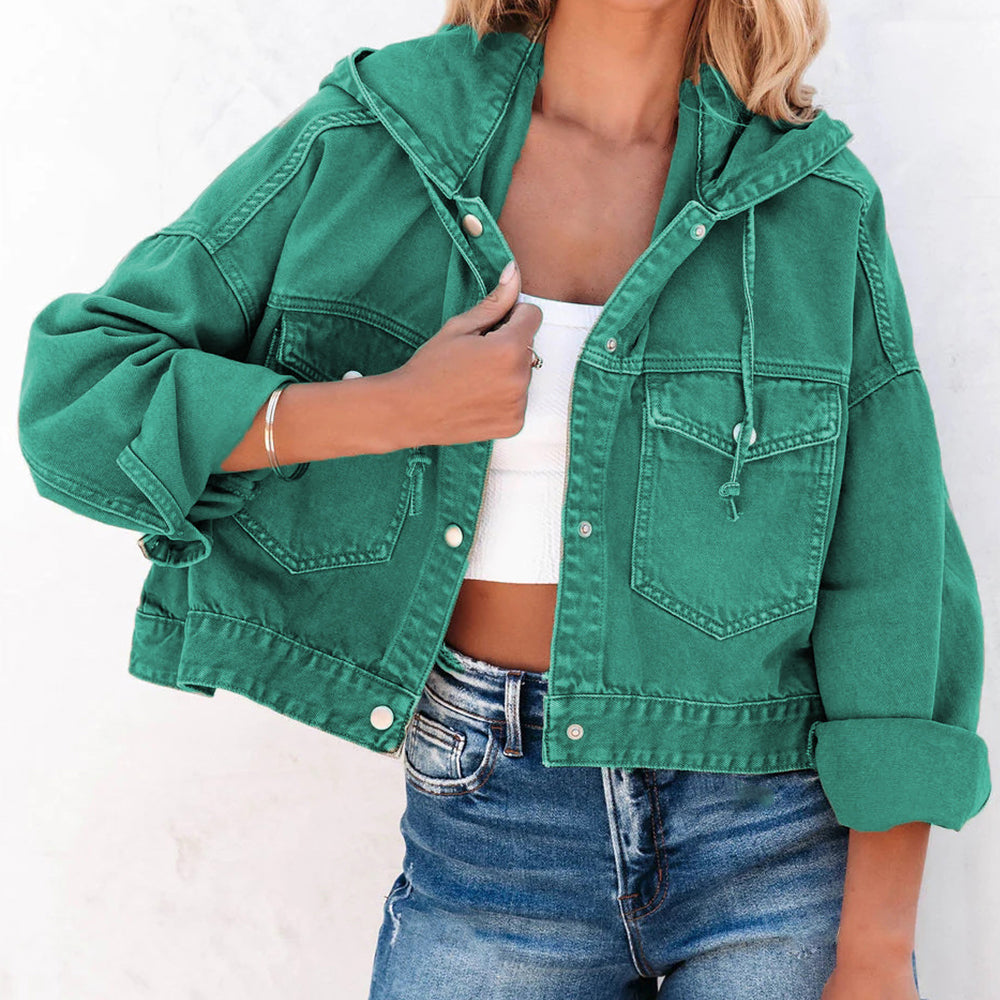 Hooded Dropped Shoulder Denim Jacket - Pahabu - Women's Clothing & Shop