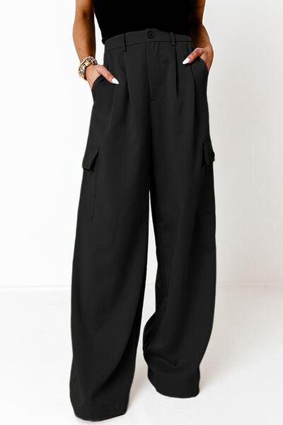 Ruched Wide Leg Pants with Pockets - Pahabu - Women's Clothing & Shop