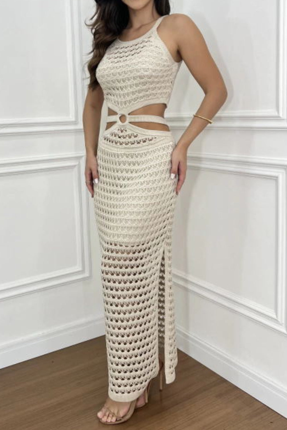 Cutout Slit Round Neck Sweater Dress - Pahabu - Women's Clothing & Shop