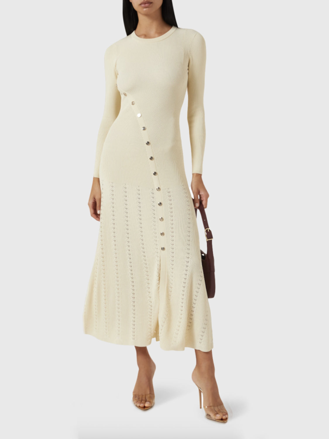 Openwork Round Neck Long Sleeve Sweater Dress - Pahabu - Women's Clothing & Shop