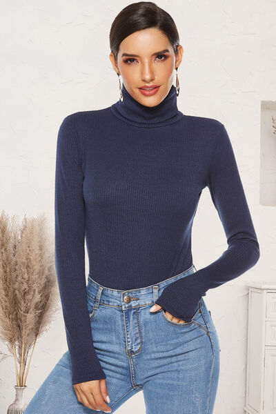 Ribbed Turtleneck Long Sleeve Bodysuit - Pahabu - Women's Clothing & Shop