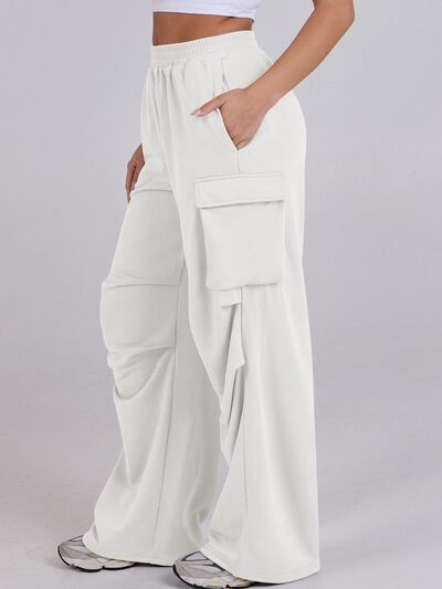 Elastic Waist Wide Leg Pants with Pockets - Pahabu - Women's Clothing & Shop