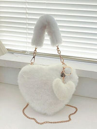 Heart Shape Faux Fur Handbag - Pahabu - Women's Clothing & Shop