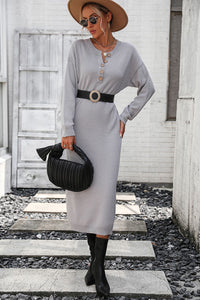 Notched Neck Dropped Shoulder Button-Down Midi Dress - Pahabu - Women's Clothing & Shop