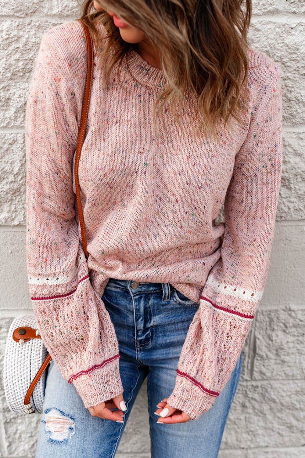 Multicolored Pilling Detail Ribbed Trim Sweater - Pahabu - Women's Clothing & Shop