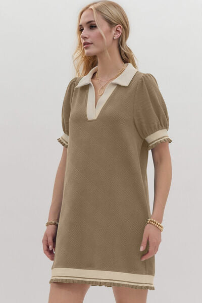 Oh Frill Contrast Trim Johnny Collar Short Sleeve Mini Dress - Pahabu - Women's Clothing & Shop