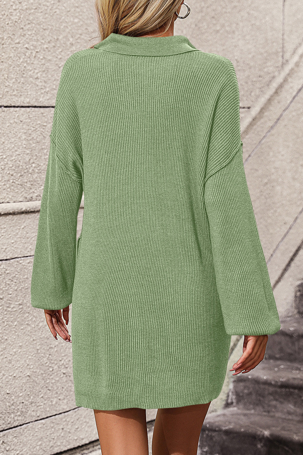 Collared Neck Long Sleeve Sweater Dress with Pockets - Pahabu - Women's Clothing & Shop