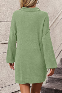 Collared Neck Long Sleeve Sweater Dress with Pockets - Pahabu - Women's Clothing & Shop