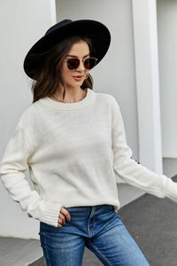 Round Neck Dropped Shoulder Sweater - Pahabu - Women's Clothing & Shop