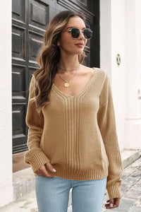 Ribbed Scoop Neck Long Sleeve Pullover Sweater - Pahabu - Women's Clothing & Shop