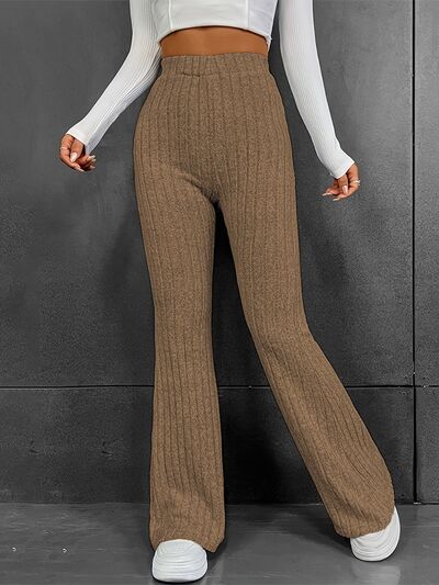 Ribbed High Waist Bootcut Pants - Pahabu - Women's Clothing & Shop