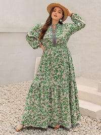 Plus Size Printed Notched Long Sleeve Maxi Dress - Pahabu - Women's Clothing & Shop