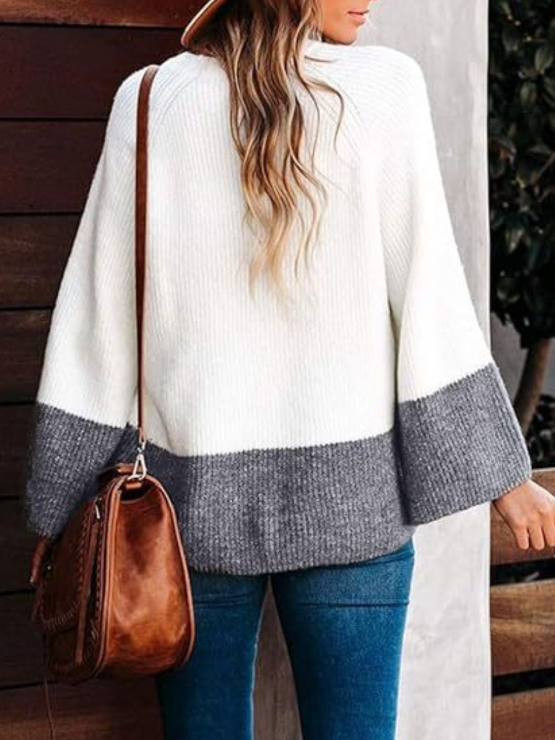 Contrast Round Neck Long Sleeve Sweater - Pahabu - Women's Clothing & Shop