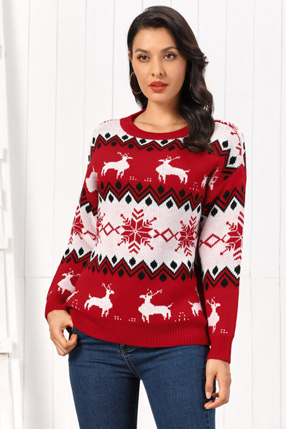 Reindeer Round Neck Sweater - Pahabu - Women's Clothing & Shop