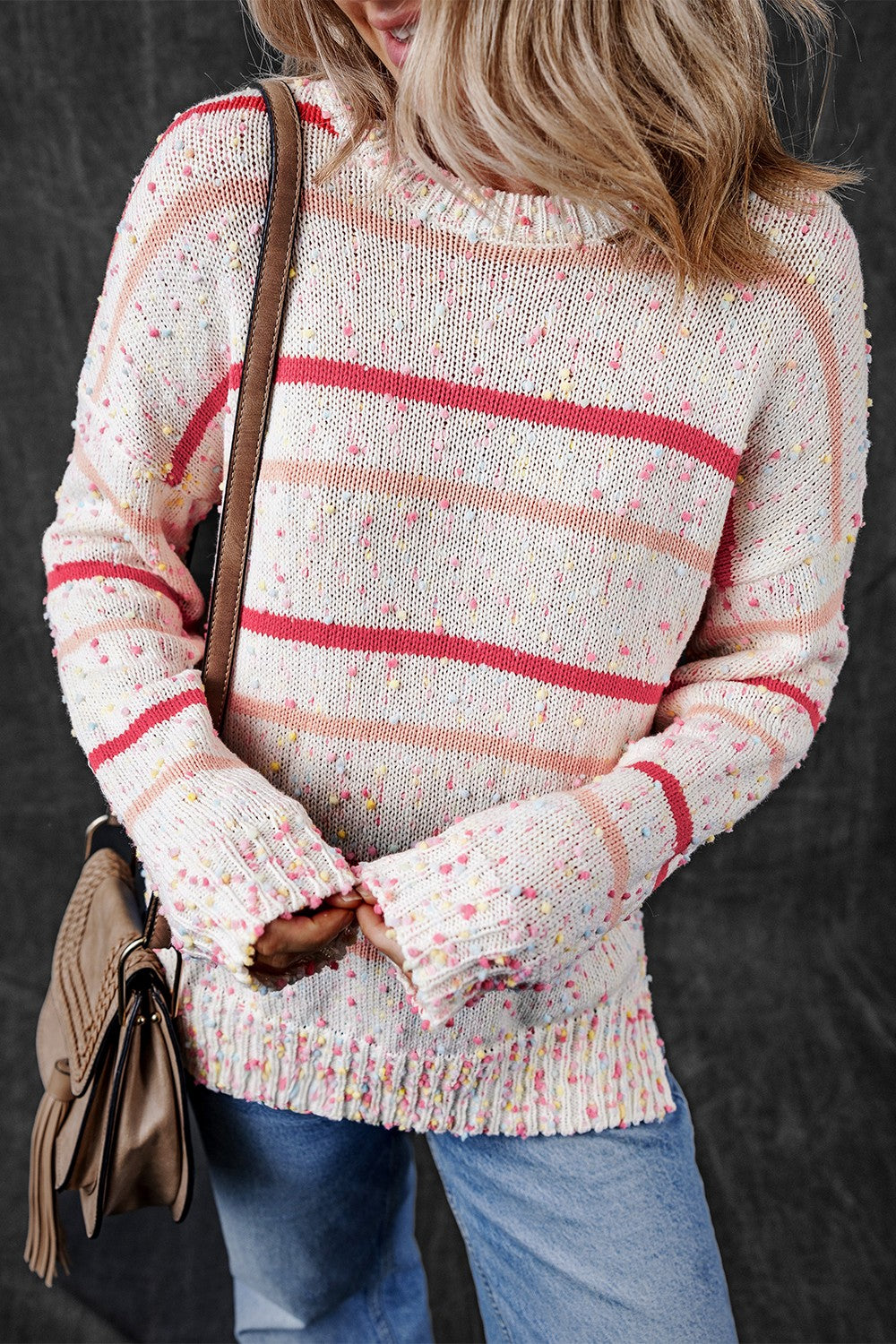 Confetti Round Neck Dropped Shoulder Sweater - Pahabu - Women's Clothing & Shop