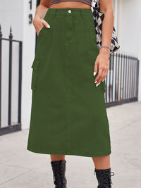 Slit Buttoned Denim Skirt with Pockets - Pahabu - Women's Clothing & Shop