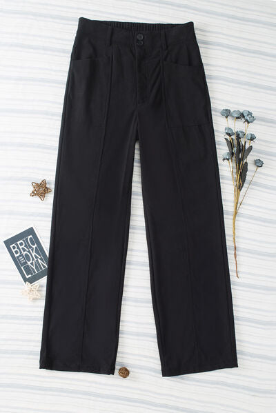 Half Elastic Waist Straight Pants - Pahabu - Women's Clothing & Shop