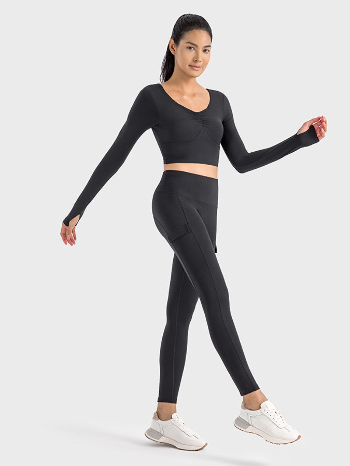 Millennia Ruched Cropped Long Sleeve Sports Top - Pahabu - Women's Clothing & Shop