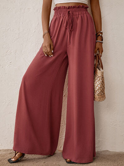 Perfee Frill Tied Wide Leg Pants - Pahabu - Women's Clothing & Shop