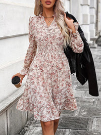 Ruffle Hem Floral Surplice Long Sleeve Dress - Pahabu - Women's Clothing & Shop