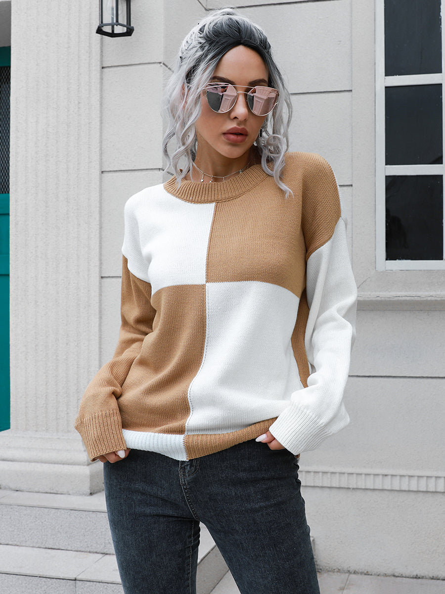 Contrast Drop Shoulder Sweater - Pahabu - Women's Clothing & Shop