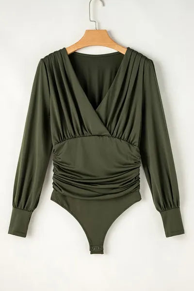 Ruched Surplice Long Sleeve Bodysuit - Pahabu - Women's Clothing & Shop